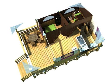 Tente en toile et en bois 5 personnes - Lodge NIAGARA 40m² avec Salle de bain